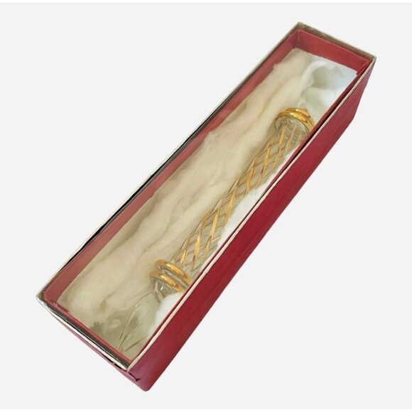 Oversized Egyptian Glass Teardrop Ornament Plaid Gold White Xmas 8.5” Holiday De - Picture 6 of 6